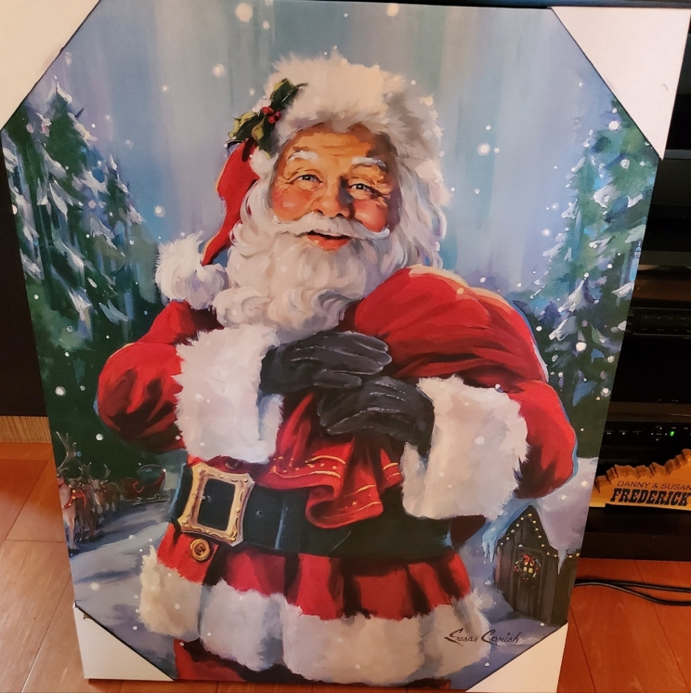 NEW 2025 SUSAN COMISH CHRISTMAS SANTA CANVAS. 22"×28. RARE & HARD TO FIND.